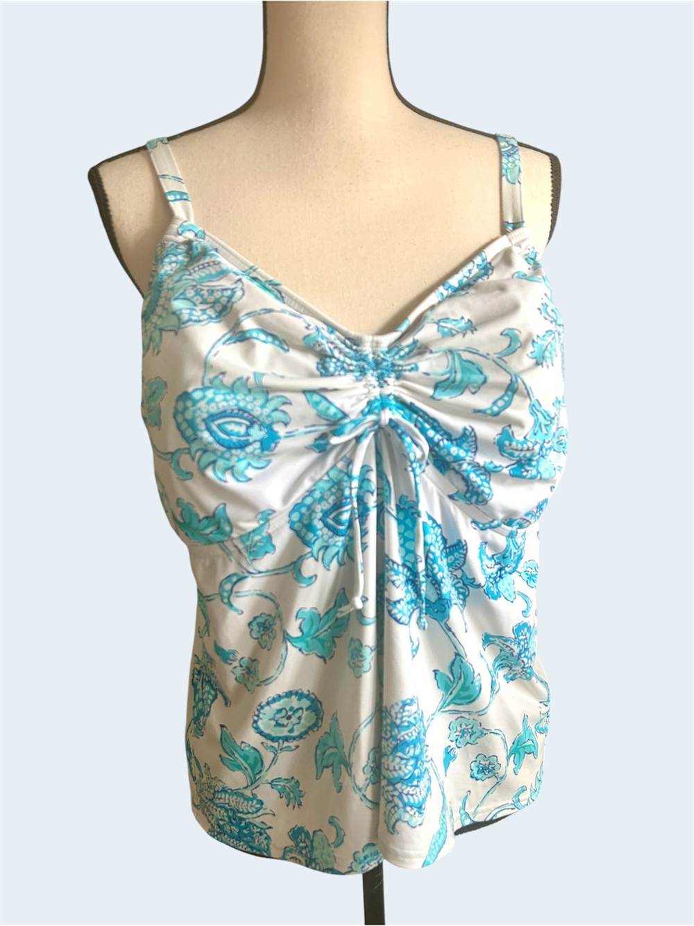 Lands' End Tankini Swim Top Blue White Floral Adjustable Strap size 20W